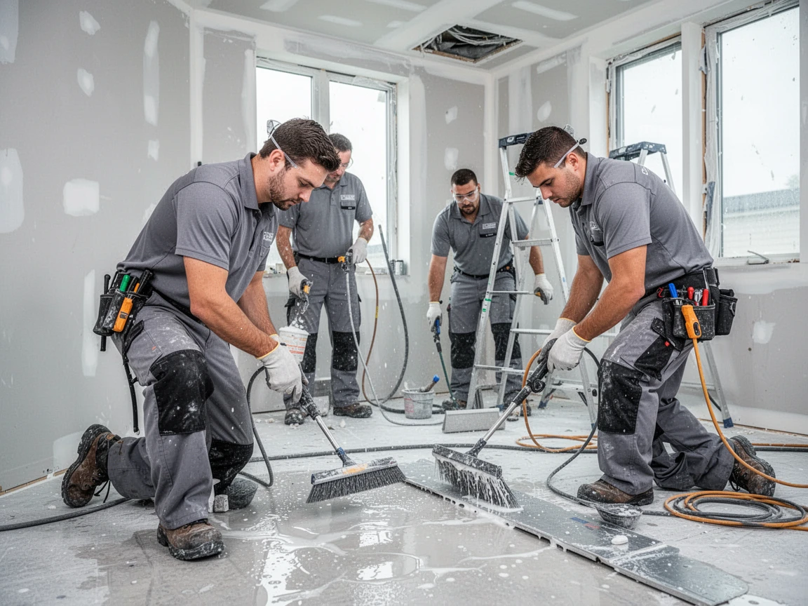 Phillips Restoration Inc Team Working on Water Damage Restoration
